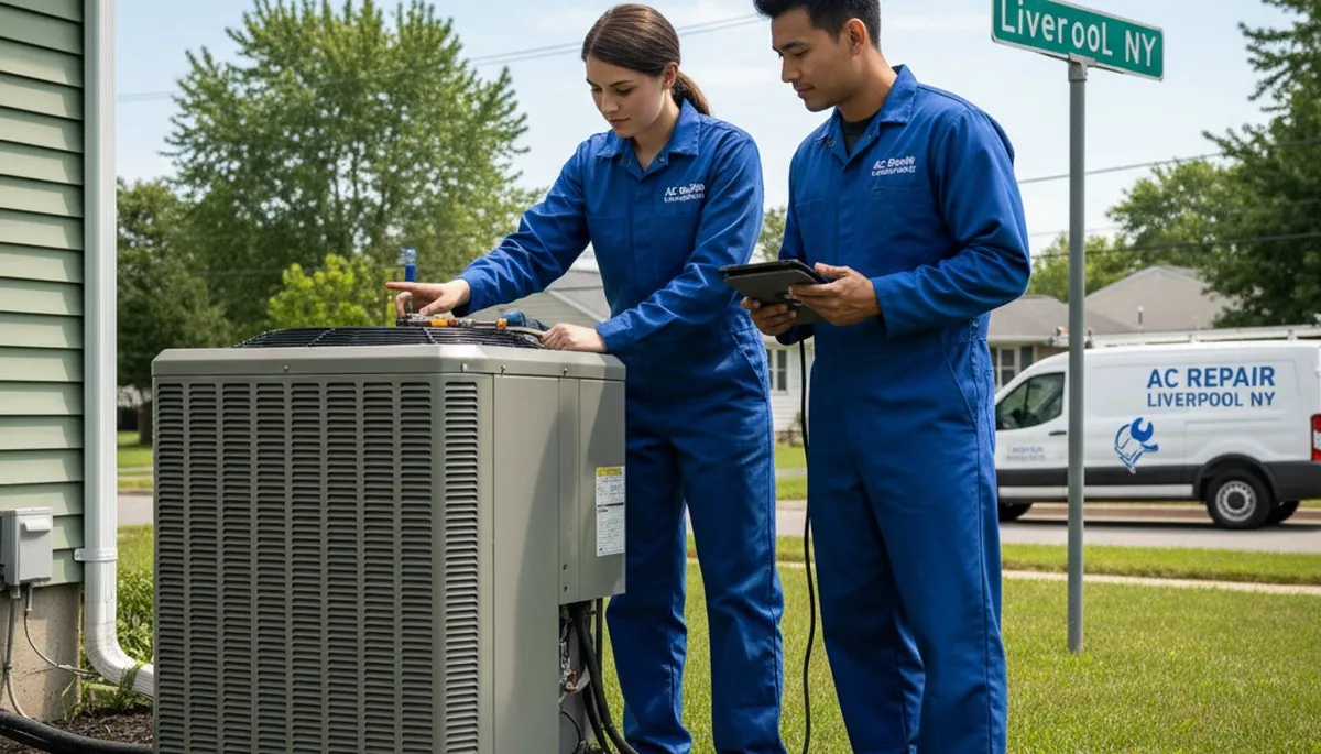 HVAC technician performing professional AC repair service in Syracuse, NY